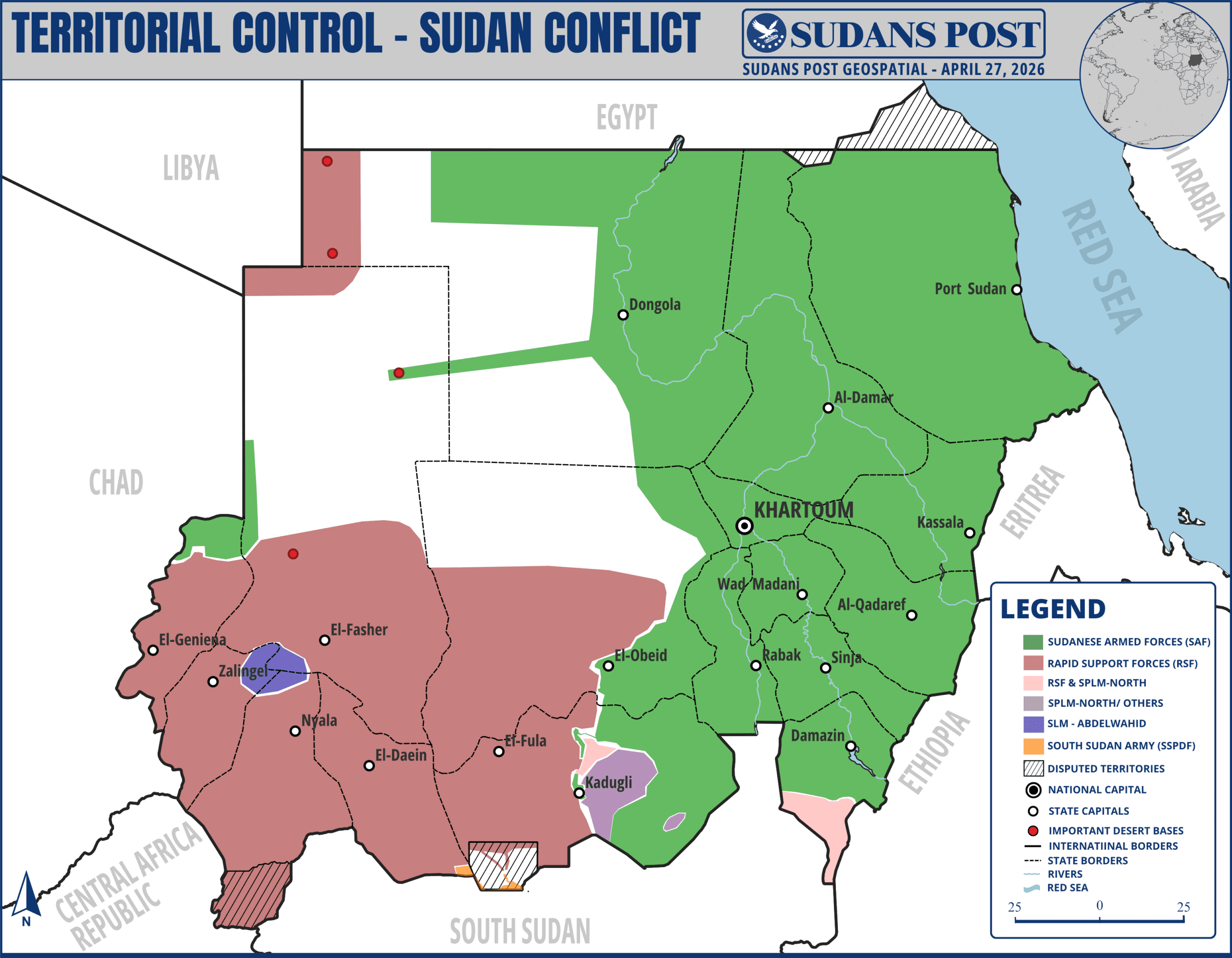 Territorial control map  Sudan Conflict as of April 27  2026