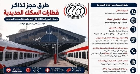 تعرف على طرق حجز تذاكر قطارات السكك الحديدية ووسائل الدفع المختلفة