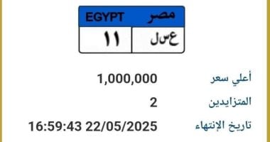 سعرها وصل مليون جنيه.. طرح لوحة سيارة مميزة رقمها ع سـ ل 11 بالمزاد020 سعرها وصل مليون جنيه.. طرح لوحة سيارة مميزة رقمها ع سـ ل 11 بالمزاد