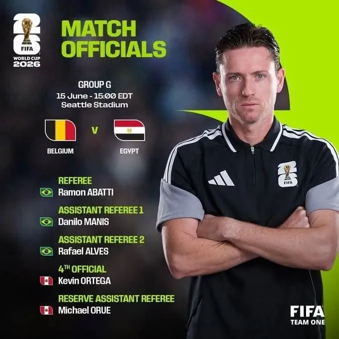 مونديال 2026: أباتي البرازيلي حكما لمباراة مصر وبلجيكا